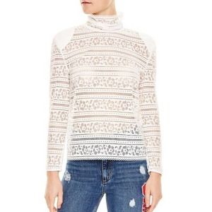 Sandro White Hamia Floral High Neck Lace Top Women's Size Small